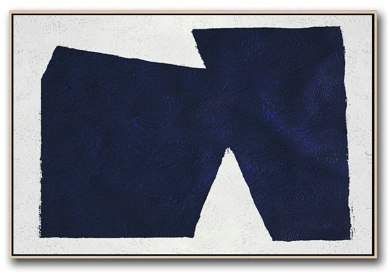 Extra Large Wall Art,Horizontal Abstract Painting Navy Blue Minimalist Painting On Canvas,Custom Canvas Wall Art #Y8U0
